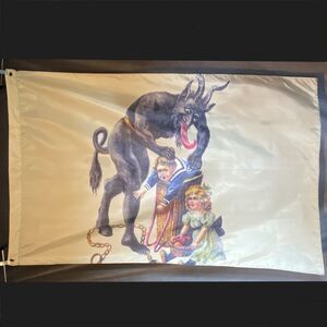 Krampus Flag Christmas Flag with Mythical Creature & Children